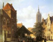 科内利斯 斯普林格 : Figures In A Street In Delft